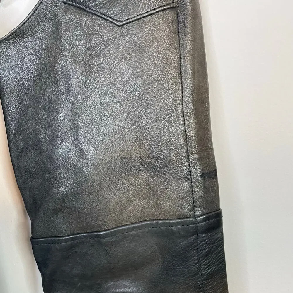 Unik Ultra All Leather Distressed Dark Brown Chaps Biker Moto Motorcycle XXS